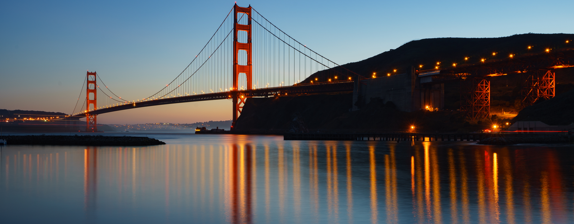 nighttime view of Golden Gate bridge